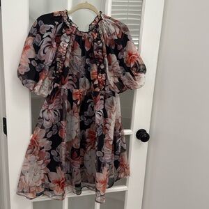 True Blood Collective Floral Ruffle Dress NWT Size L Sheer Boho